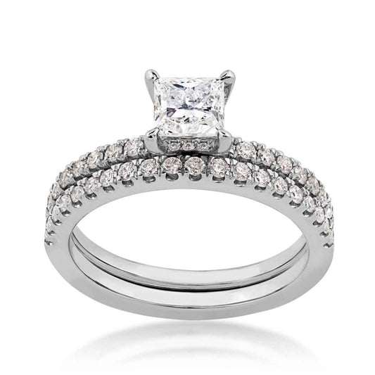 Noventa 1-1/4 ct. tw. Princess Cut Diamond Wedding Set in 14K White Gold