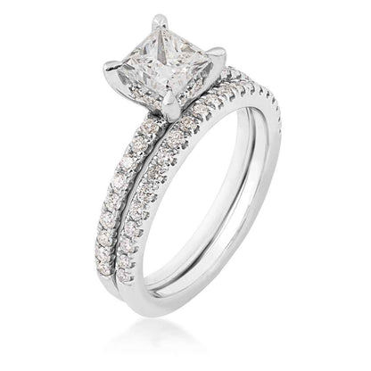 Noventa 1-1/2 ct. tw. Princess Cut Diamond Wedding Set in 14K White Gold front view