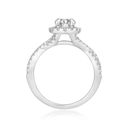 Amaura 1-1/4 ct. tw. Round Diamond Halo Twist Band Engagement Ring in 14K White Gold front view