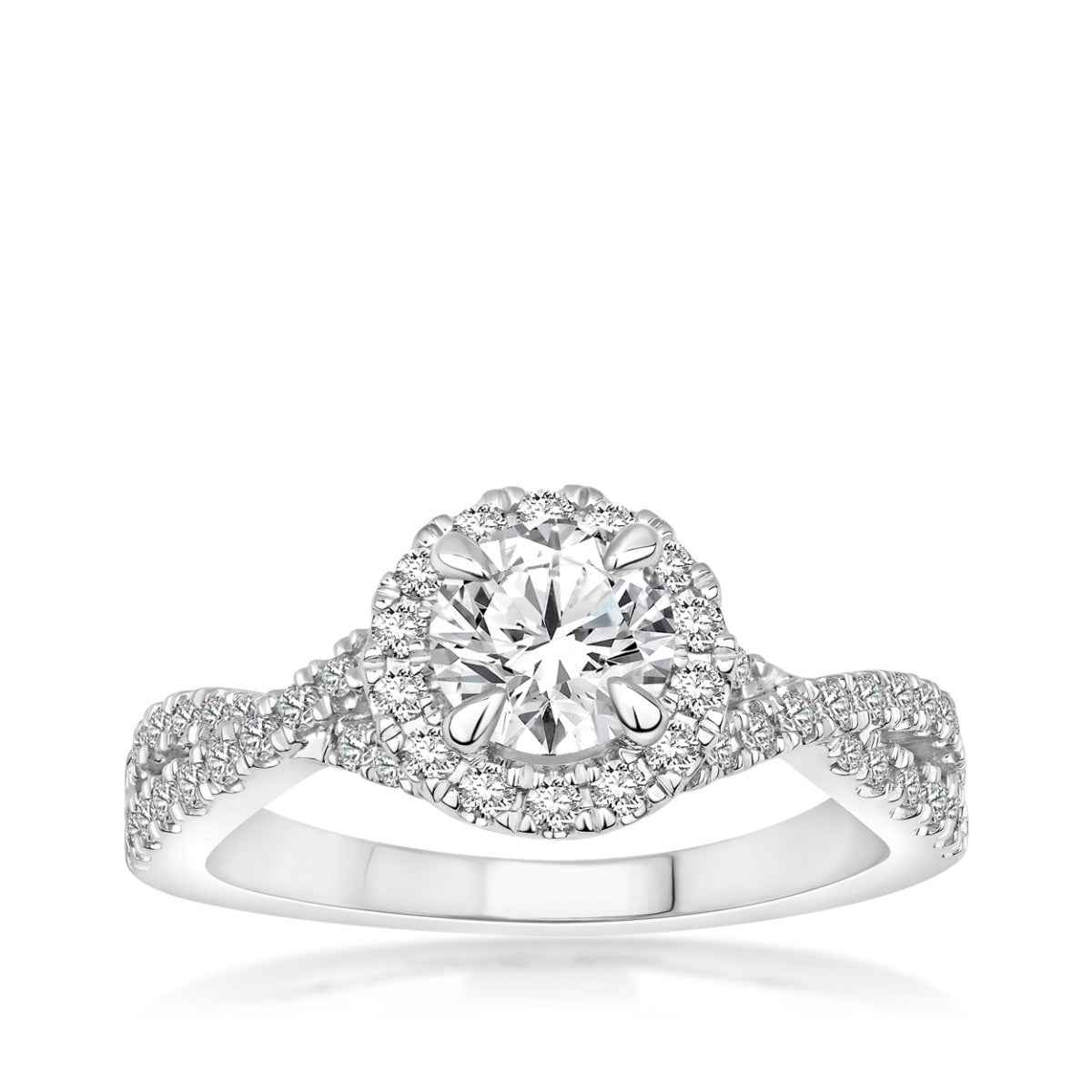 Amaura 1-1/4 ct. tw. Round Diamond Halo Twist Band Engagement Ring in 14K White Gold