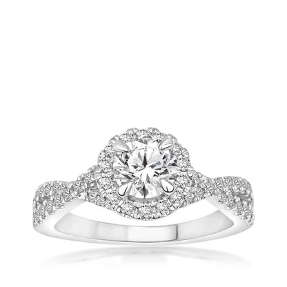 Amaura 1-1/4 ct. tw. Round Diamond Halo Twist Band Engagement Ring in 14K White Gold