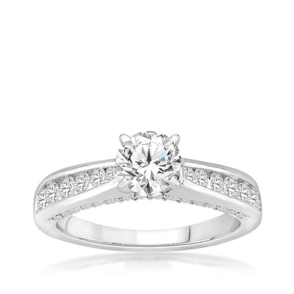 Natural 1-1/2 ct. tw. Round Brilliant Diamond Channel Engagement Ring in 14K White Gold