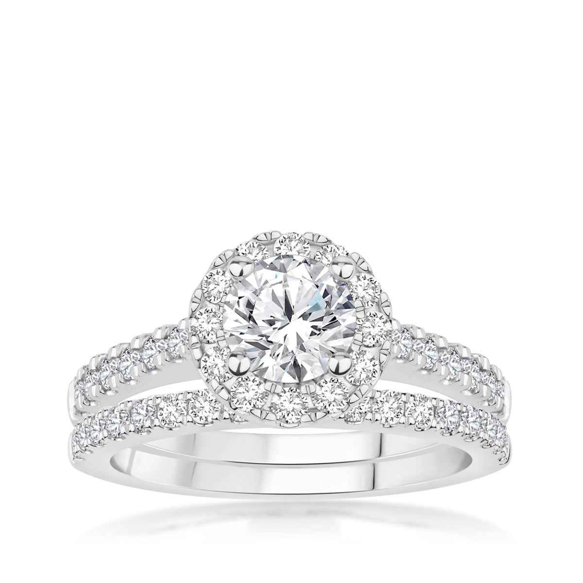 Natural 2-1/10 ct. tw. Round Brilliant Diamond Halo Wedding Set in 14K White Gold