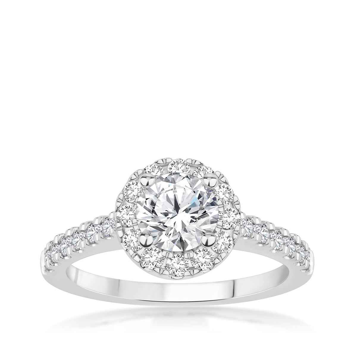 Natural 2-1/10 ct. tw. Round Brilliant Diamond Halo Wedding Set in 14K White Gold front view