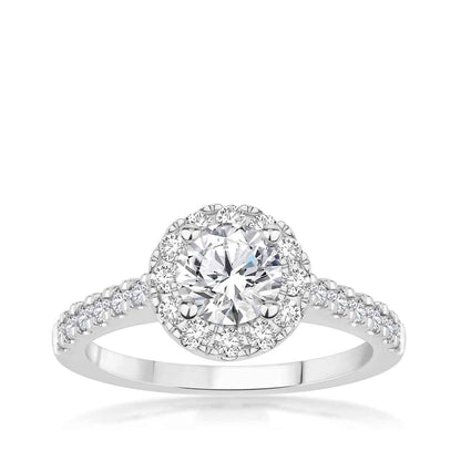 Natural 2-1/10 ct. tw. Round Brilliant Diamond Halo Wedding Set in 14K White Gold front view
