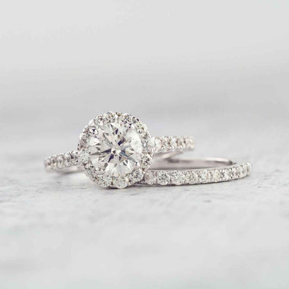 Natural 2-1/10 ct. tw. Round Brilliant Diamond Halo Wedding Set in 14K White Gold full view