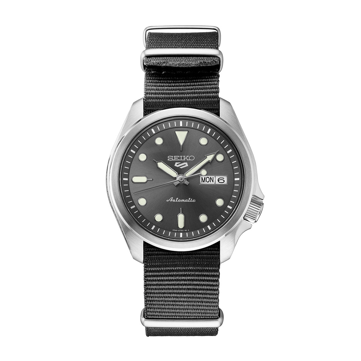 Seiko Men's 5 Sports Automatic Stainless Steel Watch with Black Dial & Nylon Strap