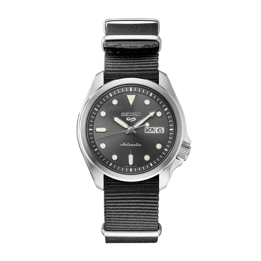 Seiko Men's 5 Sports Automatic Stainless Steel Watch with Black Dial & Nylon Strap