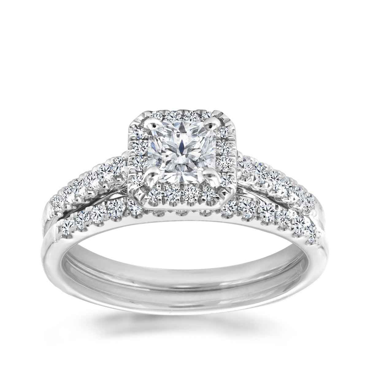 Canadian Rocks 7/8 ct. tw. Ideal Princess Cut Diamond Halo Wedding Set in 14K White Gold
