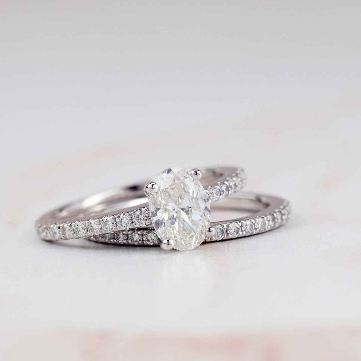 Canadian Rocks 1-3/4 ct. tw. Oval Diamond Wedding Set in 14K White Gold front view