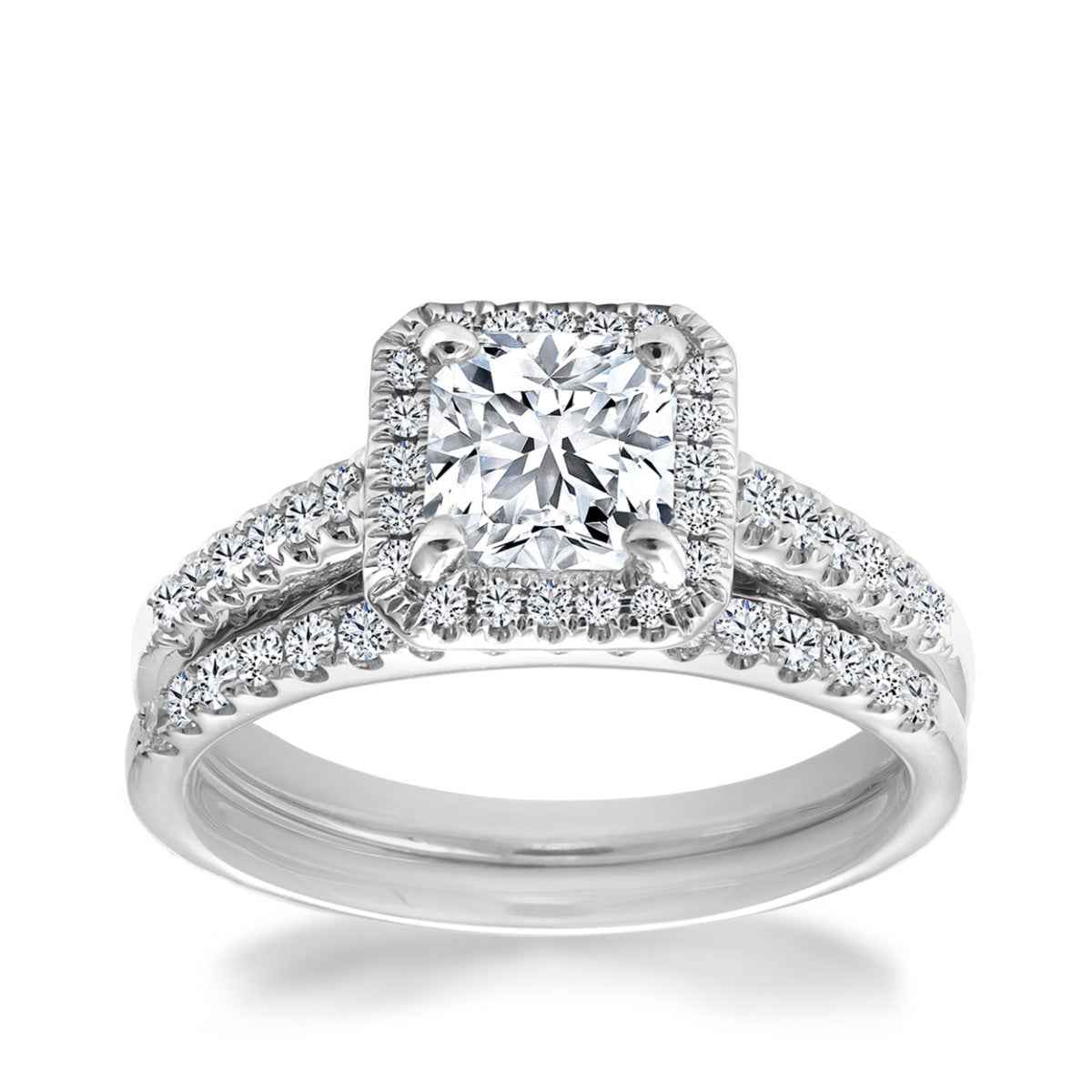 Canadian Rocks 1-3/8 ct. tw. Ideal Square Diamond Halo Wedding Set in 14K White Gold
