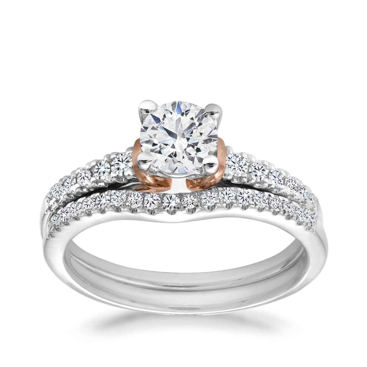 Canadian Rocks 3/4 ct. tw. Round Brilliant Diamond Wedding Set in 14K White & Pink Gold