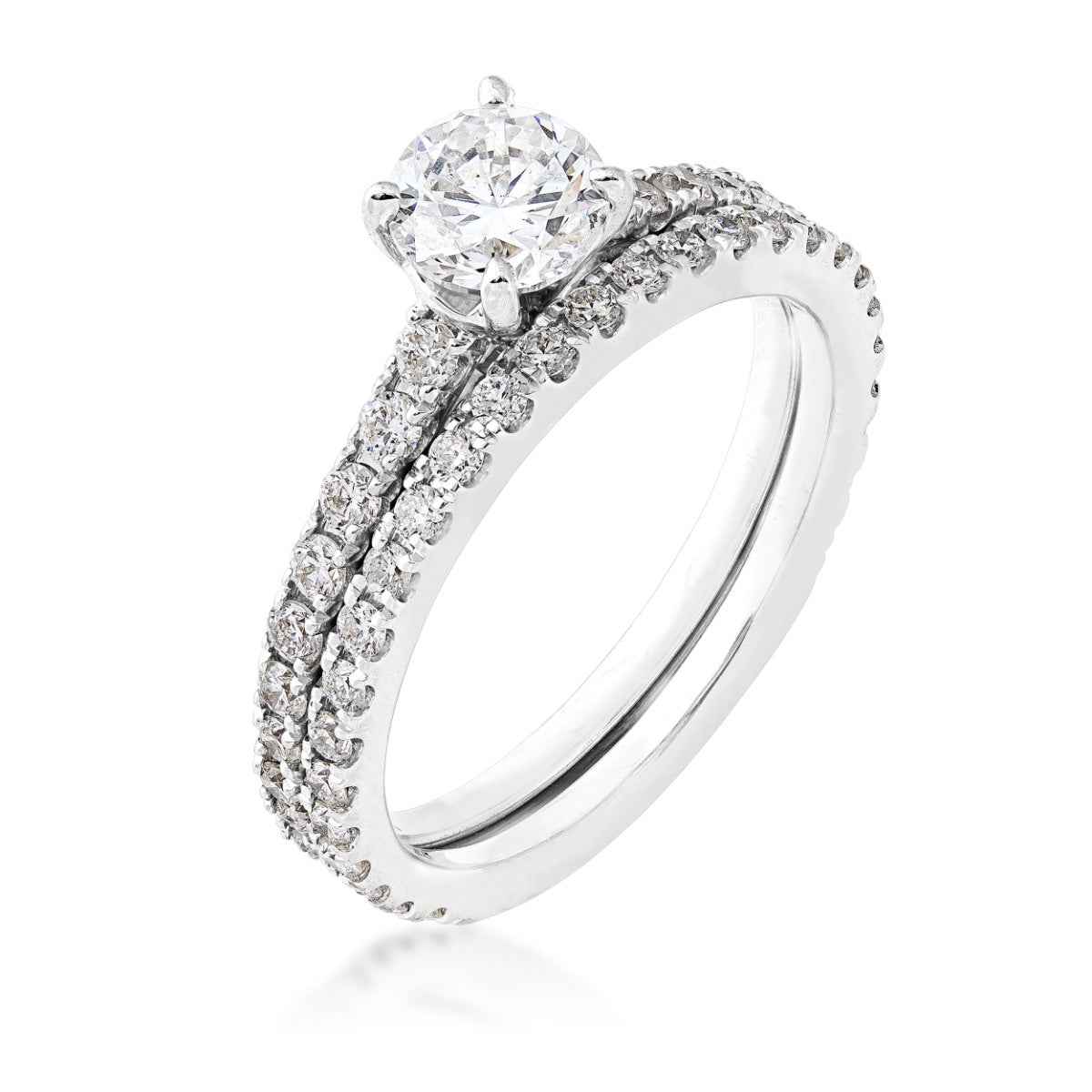Natural 1-1/2 ct. tw. Round Brilliant Diamond Wedding Set in 14K White Gold front view