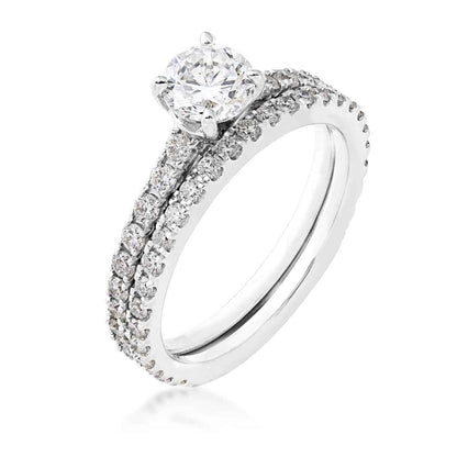 Natural 1-1/2 ct. tw. Round Brilliant Diamond Wedding Set in 14K White Gold front view