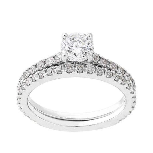 Natural 1-1/2 ct. tw. Round Brilliant Diamond Wedding Set in 14K White Gold