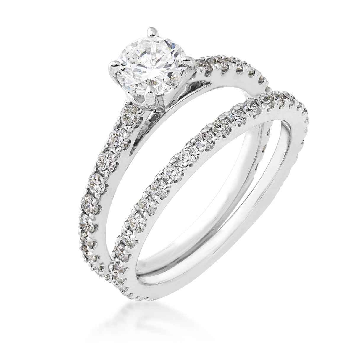 Natural 1-1/2 ct. tw. Round Brilliant Diamond Wedding Set in 14K White Gold close-up detail