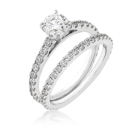 Natural 1-1/2 ct. tw. Round Brilliant Diamond Wedding Set in 14K White Gold close-up detail