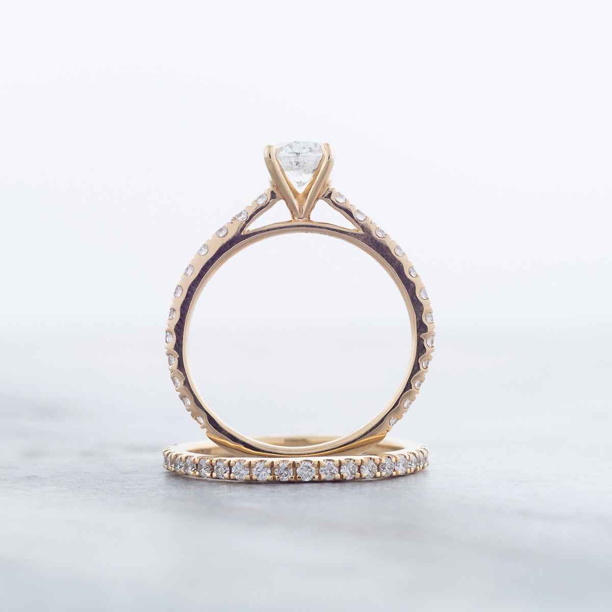 Natural 1-1/2 ct. tw. Round Brilliant Diamond Wedding Set in 14K Yellow Gold full view