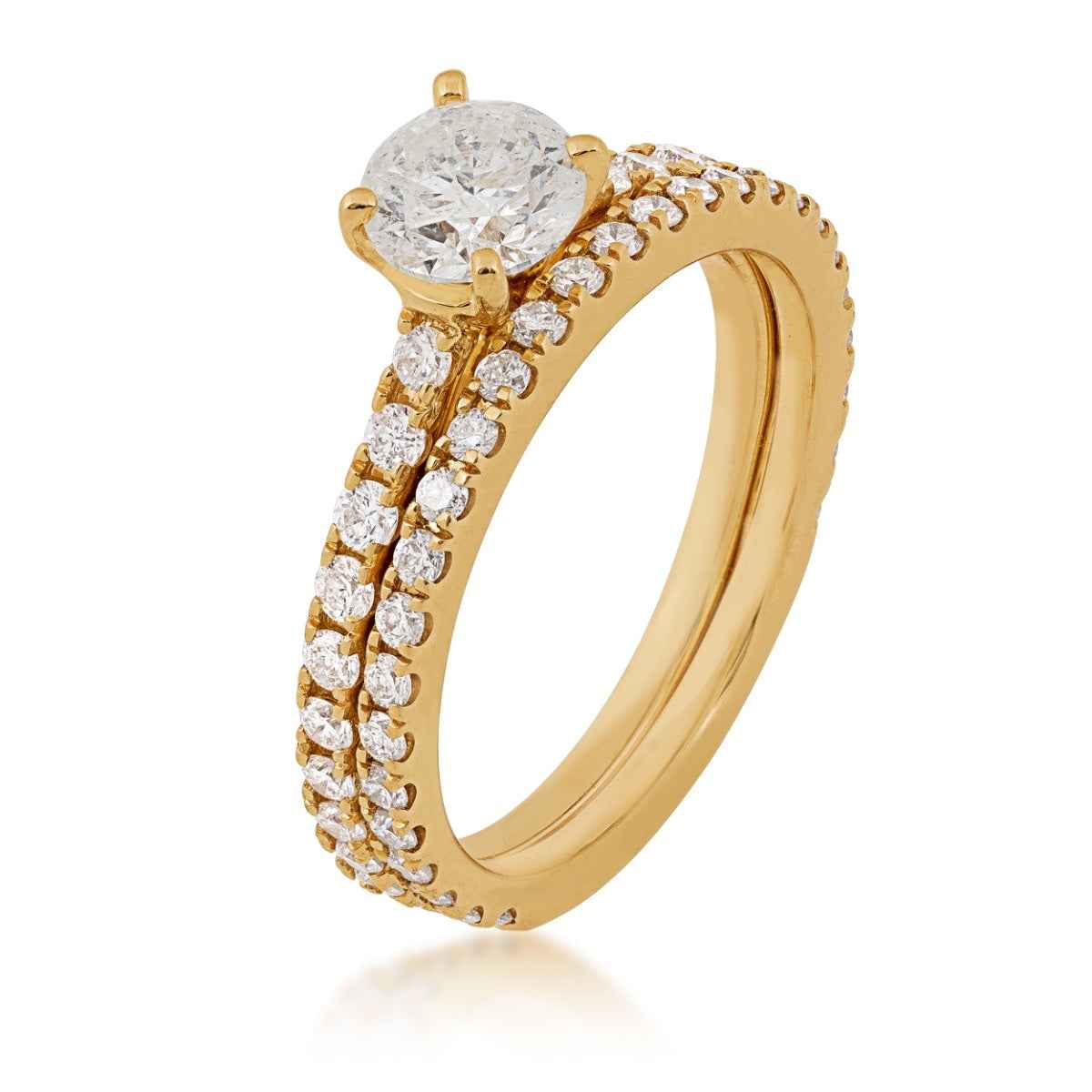 Natural 1-1/2 ct. tw. Round Brilliant Diamond Wedding Set in 14K Yellow Gold front view