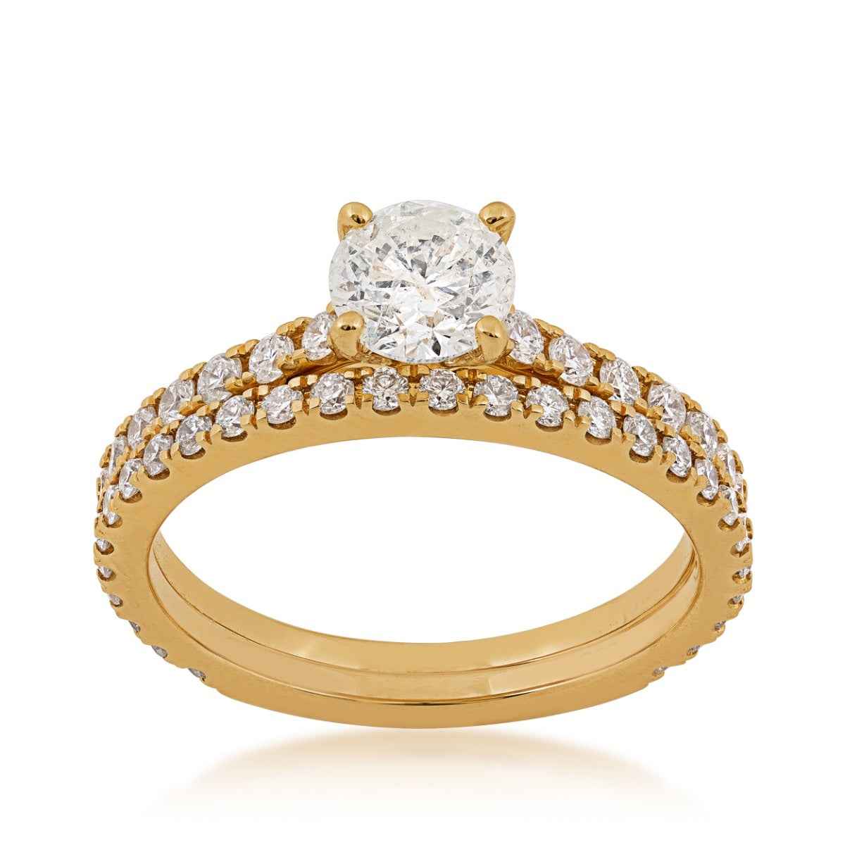 Natural 1-1/2 ct. tw. Round Brilliant Diamond Wedding Set in 14K Yellow Gold