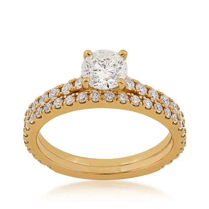 Natural 1-1/2 ct. tw. Round Brilliant Diamond Wedding Set in 14K Yellow Gold