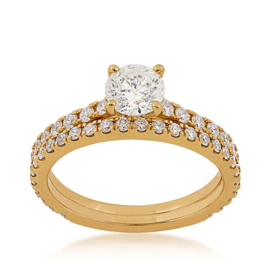 Natural 1-1/2 ct. tw. Round Brilliant Diamond Wedding Set in 14K Yellow Gold