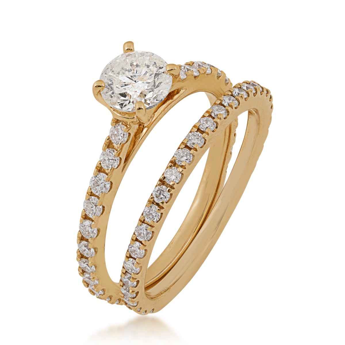 Natural 1-1/2 ct. tw. Round Brilliant Diamond Wedding Set in 14K Yellow Gold close-up detail