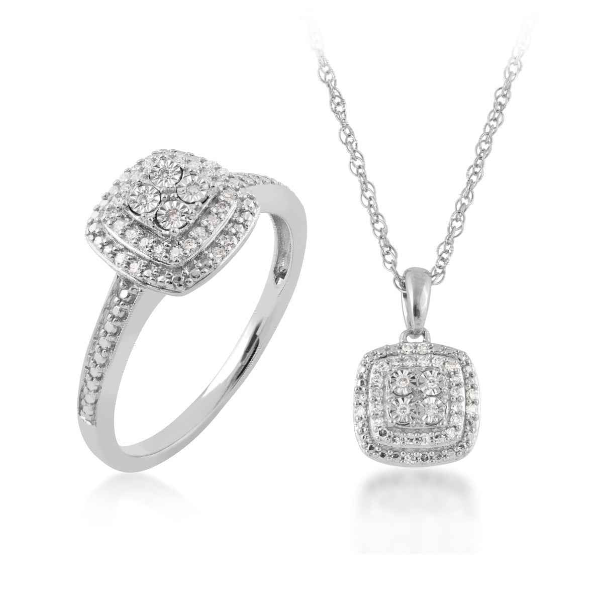 1/5 ct. tw. Diamond Pendant and Ring Box Set In Sterling Silver