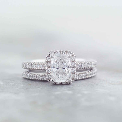 Adamante 1-5/8 ct. tw. Lab-Grown Radiant Cut Diamond Halo Wedding Set in 14K White Gold side profile