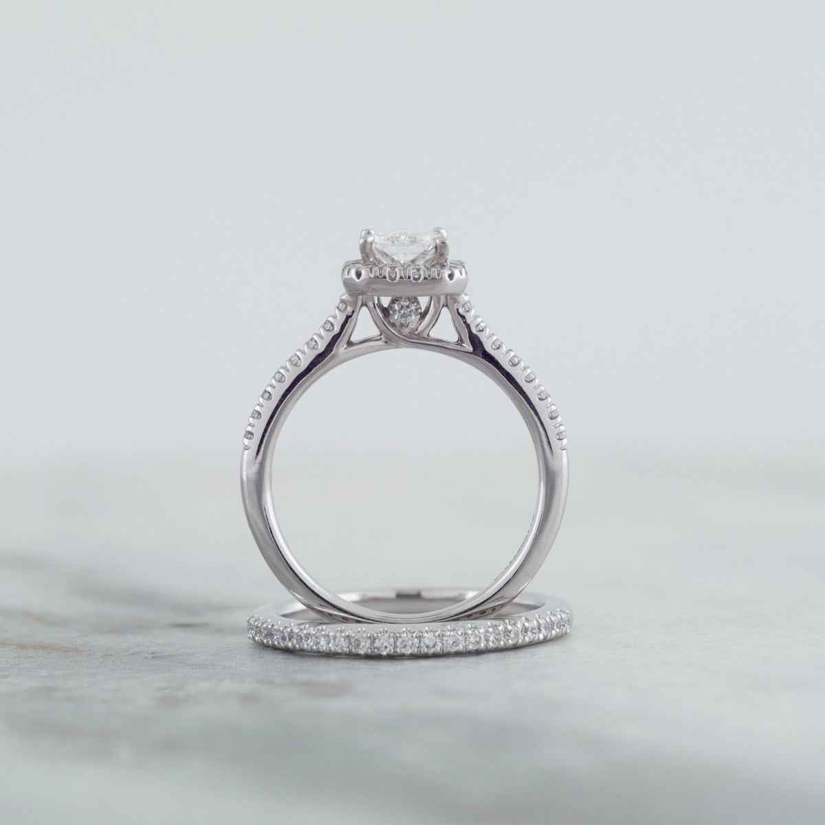 Adamante 1-5/8 ct. tw. Lab-Grown Radiant Cut Diamond Halo Wedding Set in 14K White Gold full view