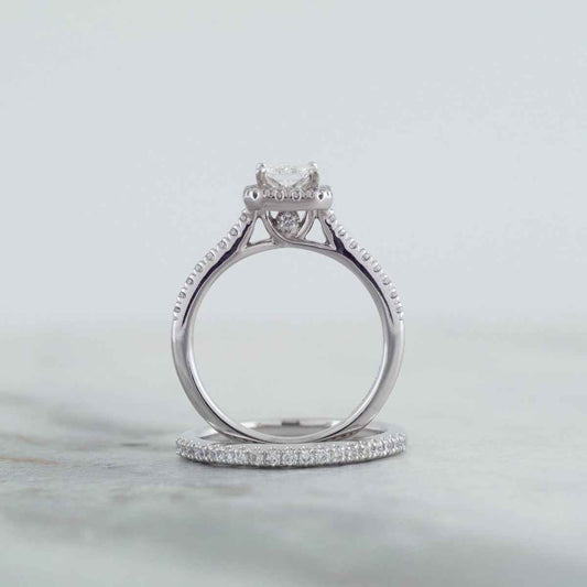 Adamante 1-5/8 ct. tw. Lab-Grown Radiant Cut Diamond Halo Wedding Set in 14K White Gold full view