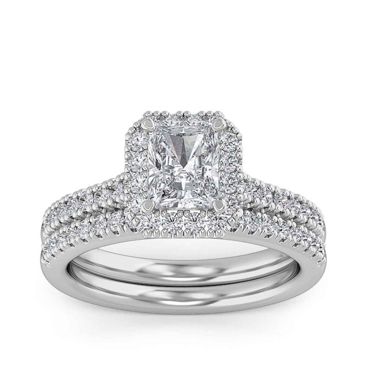 Adamante 1-5/8 ct. tw. Lab-Grown Radiant Cut Diamond Halo Wedding Set in 14K White Gold