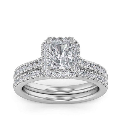 Adamante 1-5/8 ct. tw. Lab-Grown Radiant Cut Diamond Halo Wedding Set in 14K White Gold