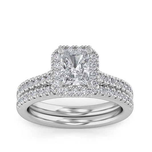 Adamante 1-5/8 ct. tw. Lab-Grown Radiant Cut Diamond Halo Wedding Set in 14K White Gold