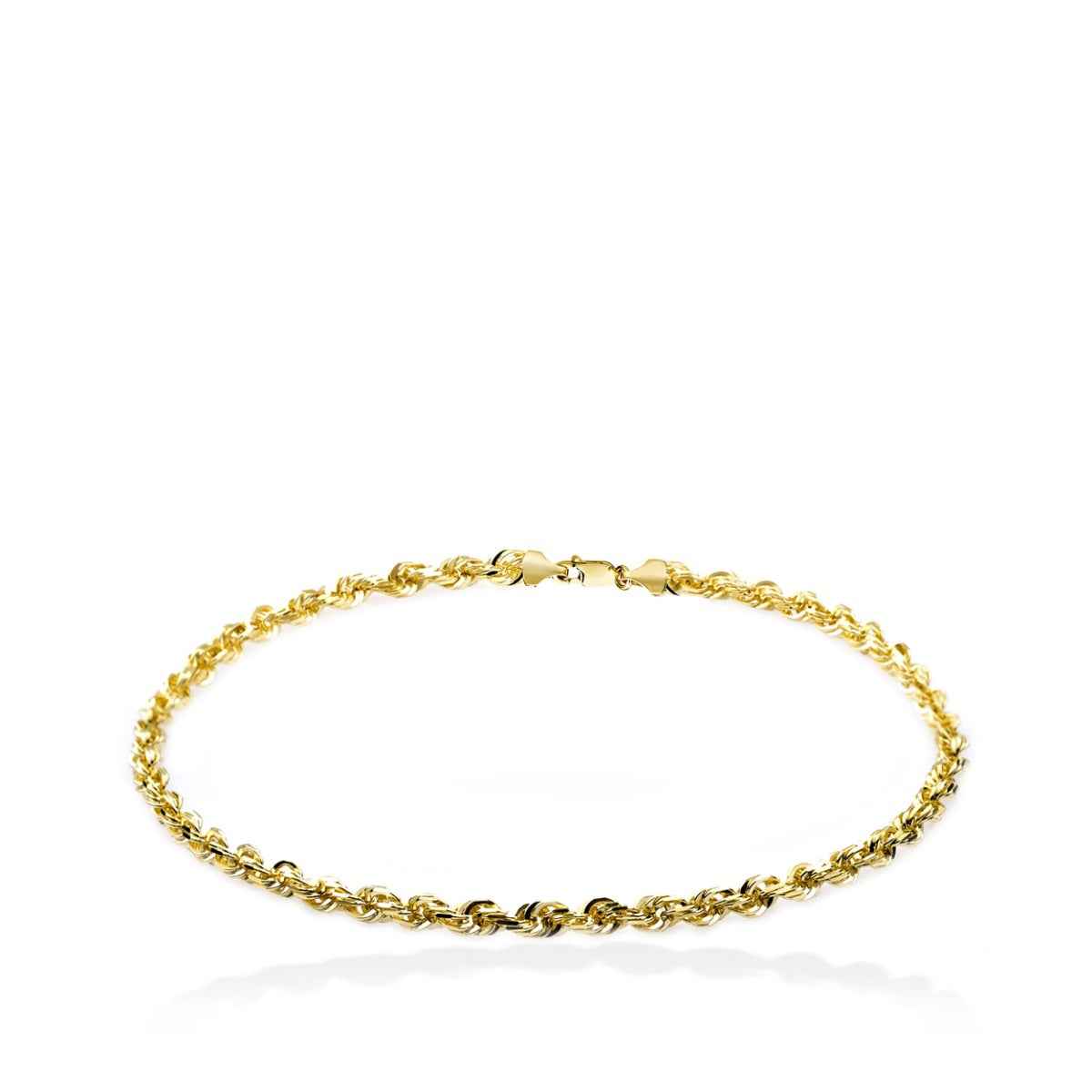 3mm 9-inch Diamond Cut Rope Chain Bracelet in 10K Yellow Gold