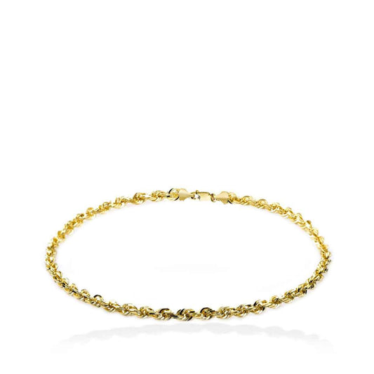 3mm 9-inch Diamond Cut Rope Chain Bracelet in 10K Yellow Gold