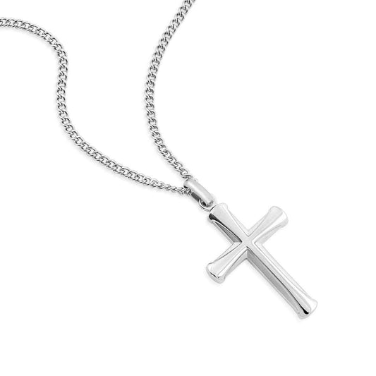 Stainless Steel Beveled Cross Pendant front view