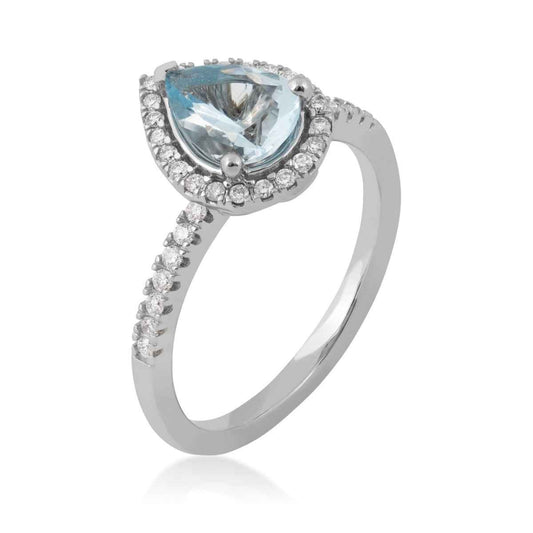 Pear Aquamarine and 1/5 ct. tw. Diamond Halo Ring in 10K White Gold front view