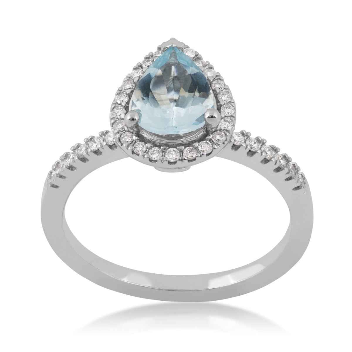 Pear Aquamarine and 1/5 ct. tw. Diamond Halo Ring in 10K White Gold