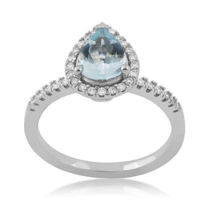 Pear Aquamarine and 1/5 ct. tw. Diamond Halo Ring in 10K White Gold