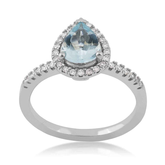 Pear Aquamarine and 1/5 ct. tw. Diamond Halo Ring in 10K White Gold