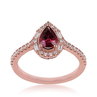 Pear Rhodolite Garnet & 1/3 ct. tw. Diamond Halo Ring in 10K Pink Gold