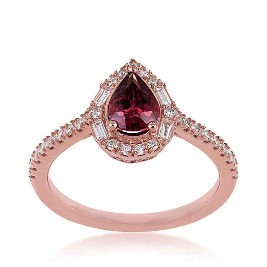 Pear Rhodolite Garnet & 1/3 ct. tw. Diamond Halo Ring in 10K Pink Gold