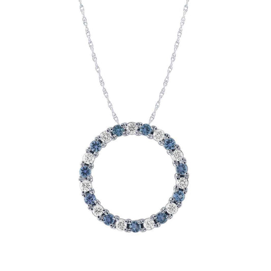 Yogo Sapphire & 1/4 ct. tw. Diamond Circle Pendant in 10K White Gold