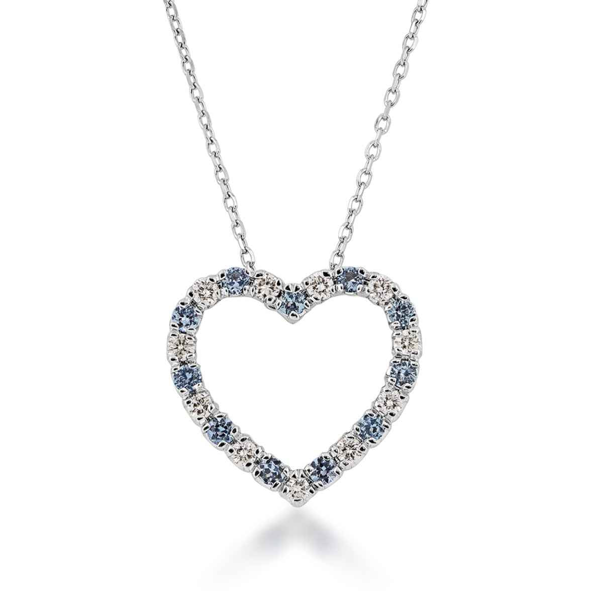 Yogo Sapphire & 1/4 ct. tw. Diamond Heart Pendant in 10K White Gold