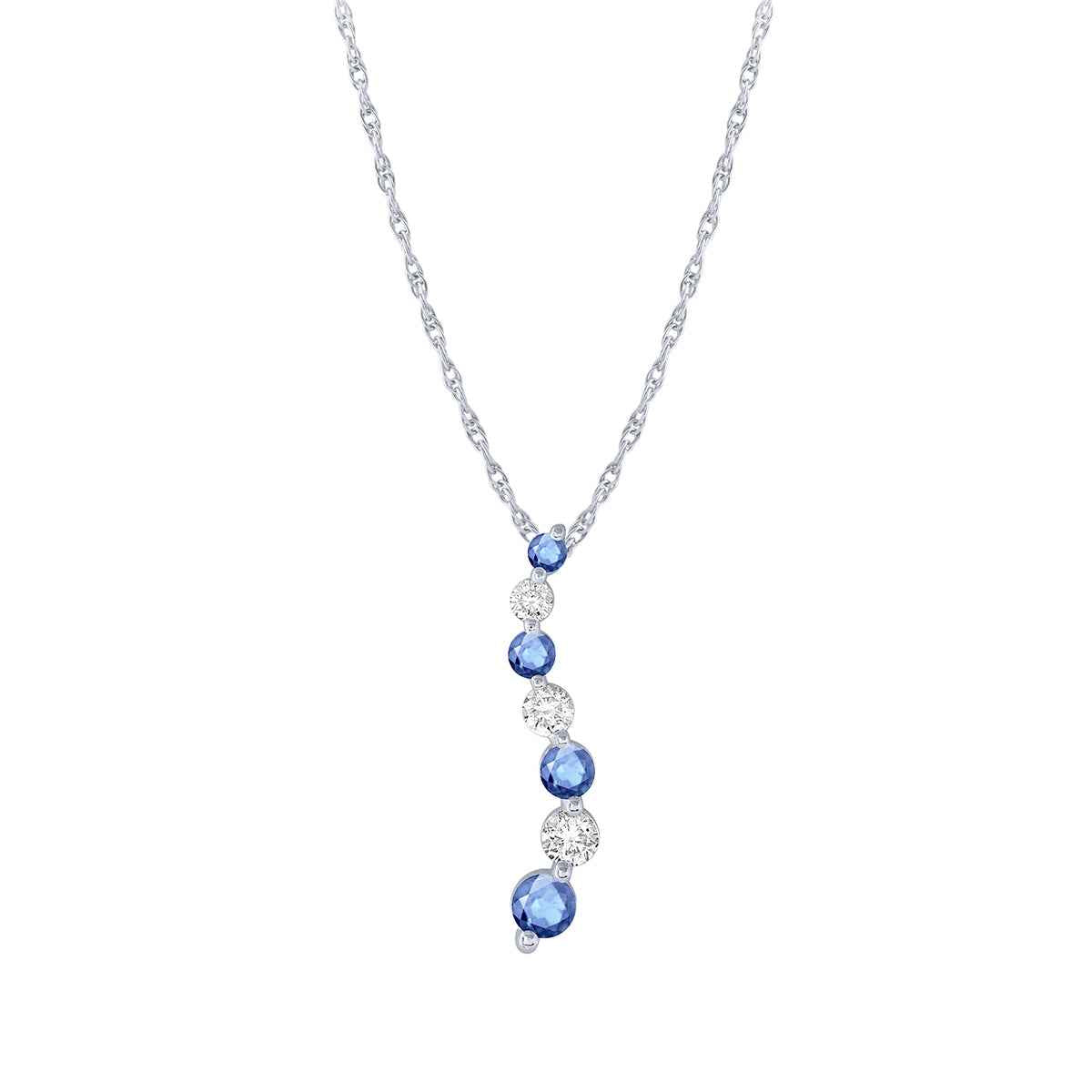 Yogo Sapphire & 1/5 ct. tw. Diamond Journey Pendant in 10K White Gold