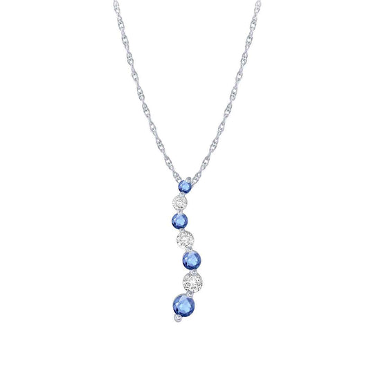 Yogo Sapphire & 1/5 ct. tw. Diamond Journey Pendant in 10K White Gold