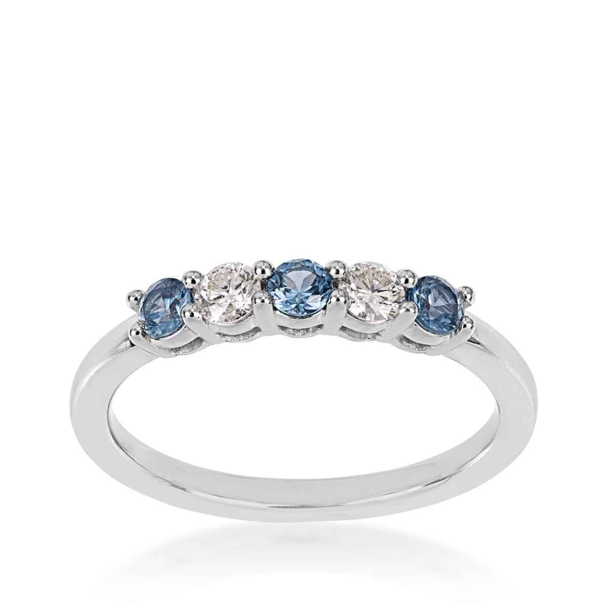 Yogo Sapphire & 1/5 ct. tw. Diamond 5-Stone Band in 10K White Gold
