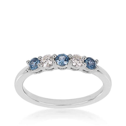 Yogo Sapphire & 1/5 ct. tw. Diamond 5-Stone Band in 10K White Gold