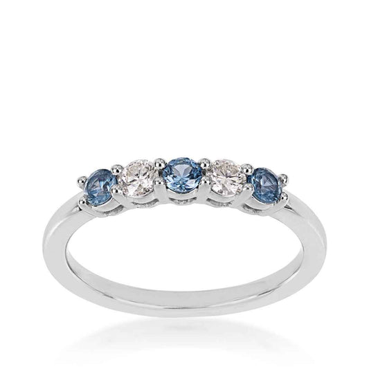 Yogo Sapphire & 1/5 ct. tw. Diamond 5-Stone Band in 10K White Gold